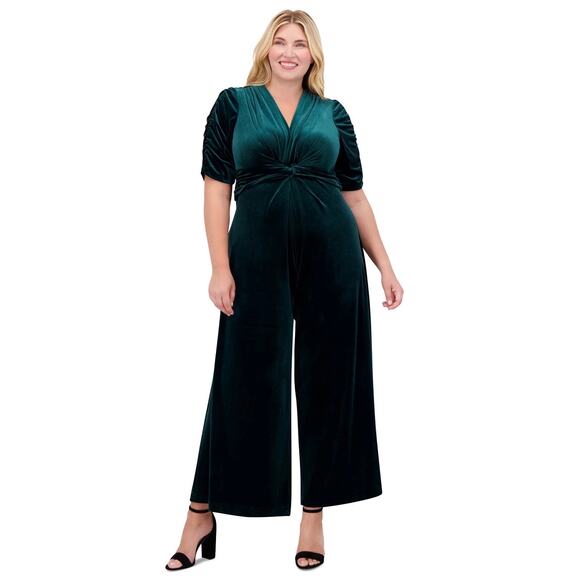 Vince Camuto Emerald Green V-Neck Velvet Romper - Picture 1 of 7